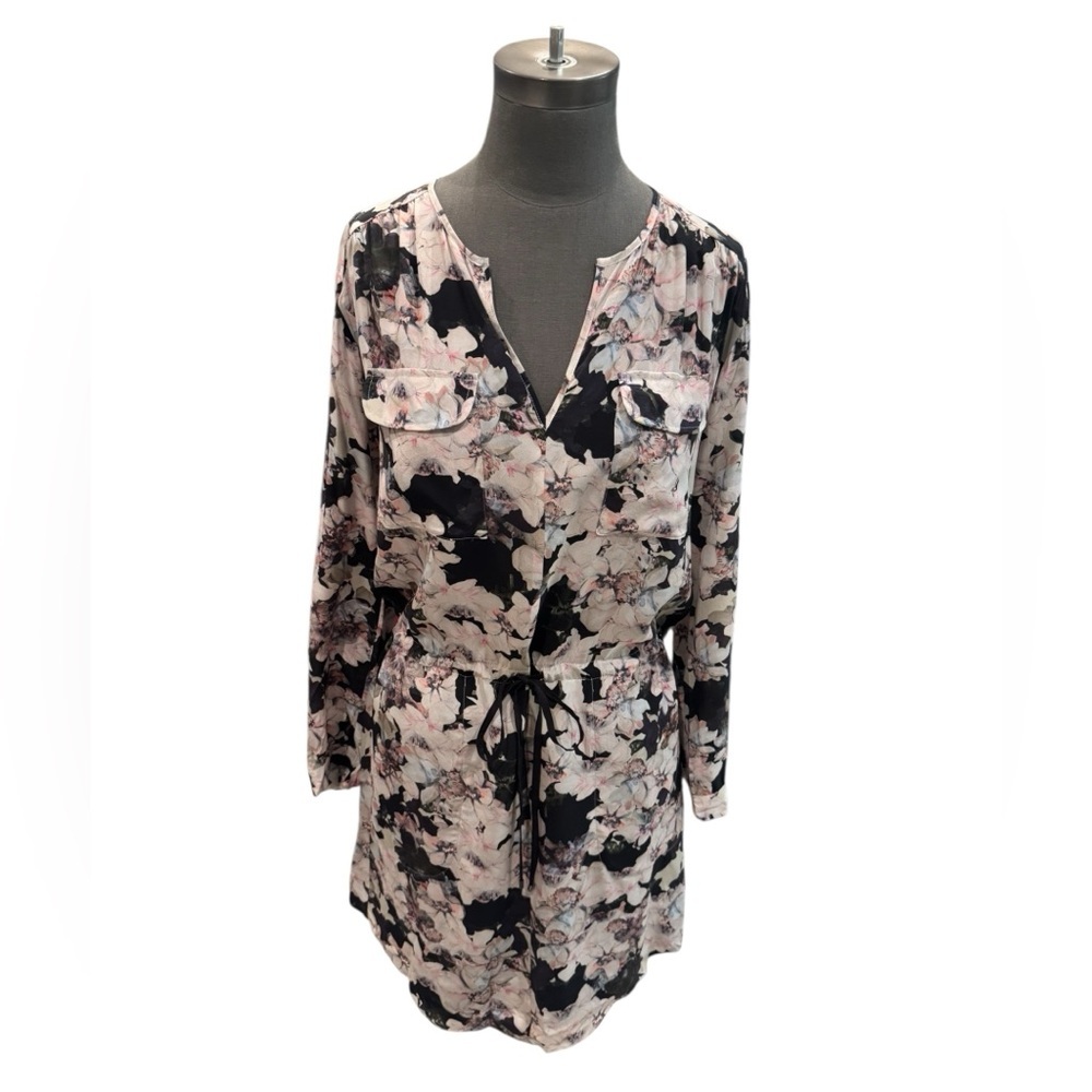 Rebecca Taylor Silk Floral Print Drawstring Shirt Dress Size 4